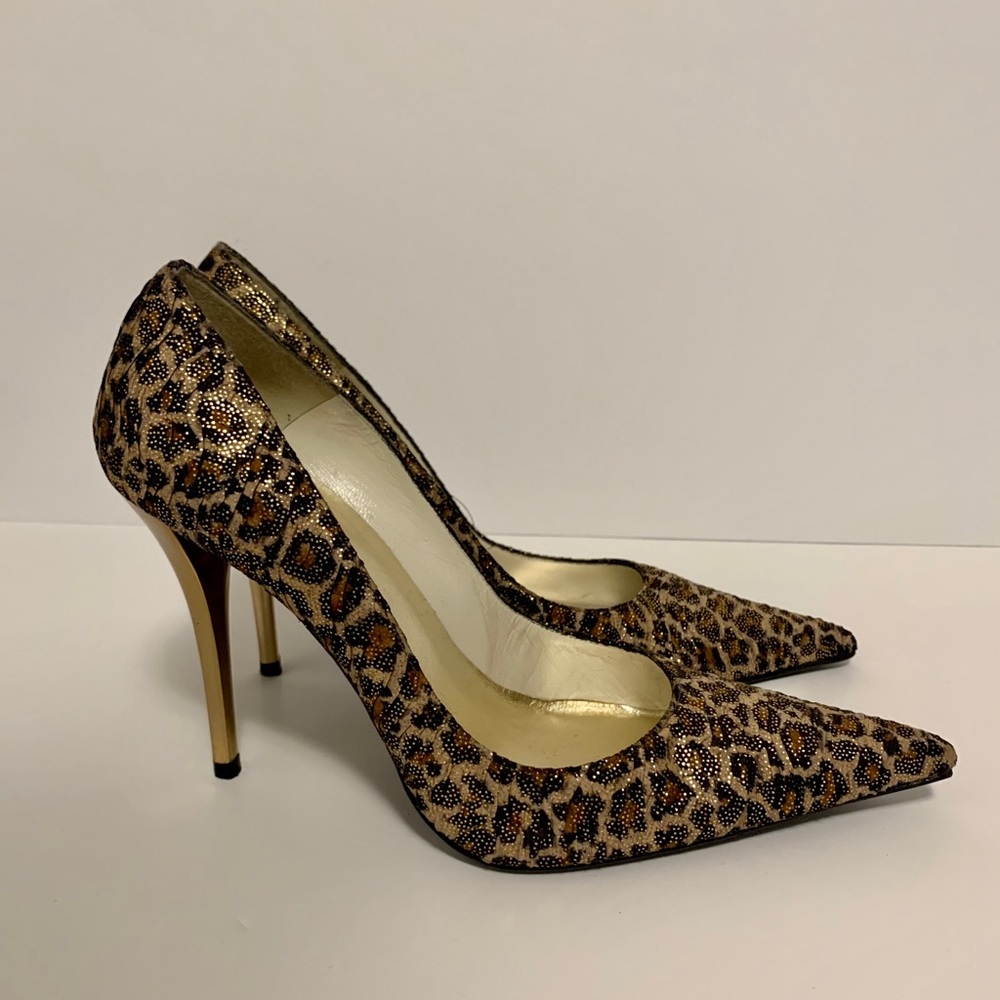 Stuart Weitzman leopard print stilettos.